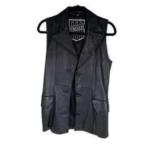 RENEGADE Leather  Vintage Black Leather Collared Vest Small